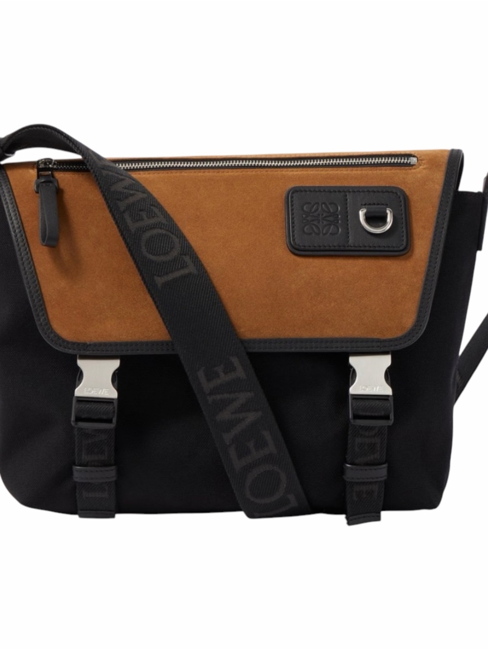 LOEWE Flex Medium Messenger Bag – Black Canvas & Camel Suede